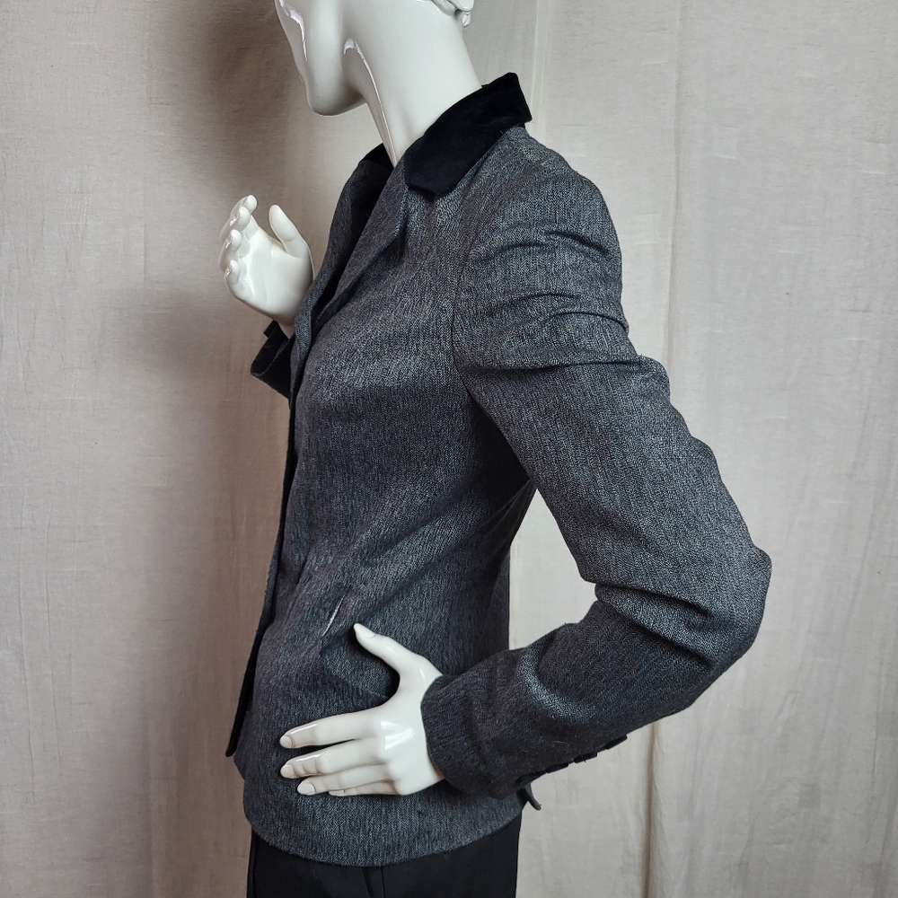 Suzy Shier Women's US4 Blazer Gray Black Velvet Panel Button Front Tailored Fit - Picture 6 of 16